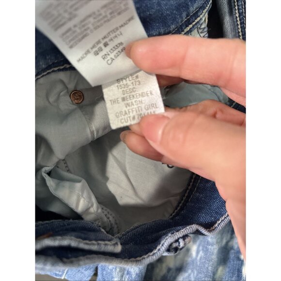 Mother Jeans The Weekender Fray Womens Sz 30 Graffiti Girl Bootcut Bleach Denim - Picture 7 of 11